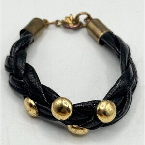 Vintage black patent leather gold stud bracelet